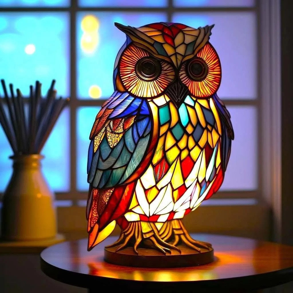 Merlin™ | Magical Stained Glass Owl Lamp