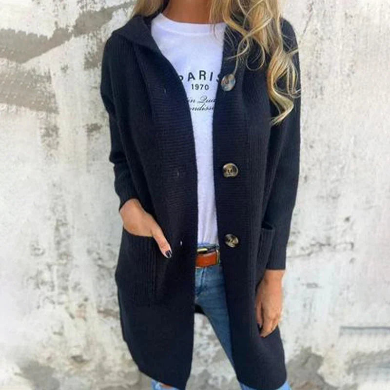 Adriana™ | Long Hooded Button Coat